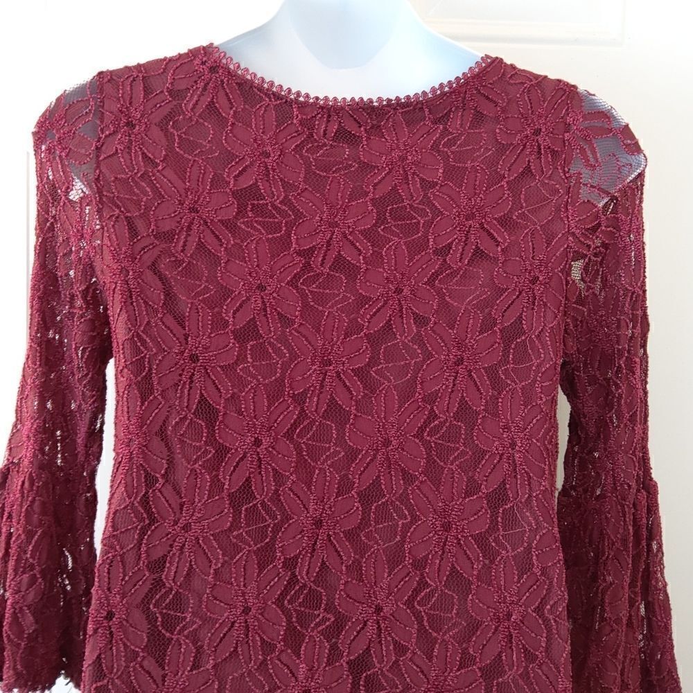 Blooming Rose maroon fully lined lace Bell sleeve dress - Picture 7 of 12